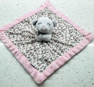 Carter's Baby Girl Security Blanket Animal Print Pink Fleece Trim Sleeping Bear - Image 1 of 4