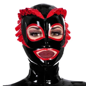 Sexy Latex Hood with Red Trim Lace Maid Uniform Rubber Mask Cosplay Party Wear - Picture 1 of 4