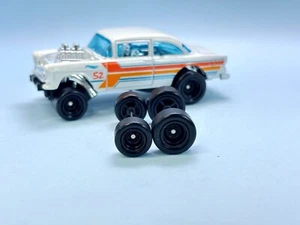 R194 Hotwheels 1/64 Real riders# Steelie Black 10/12mm '55 Gasser Rubber Wheels - Picture 1 of 3
