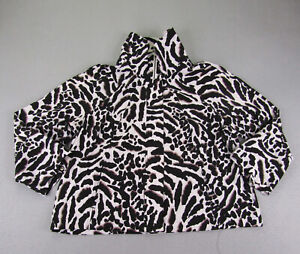 Chicos Jacket Womens 3 2XL XXL Black White Zenergy Animal Print Roll Tab Coat