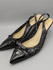 Women's Y2K Kate Spade Pointed Toe Patent Leather Lace Bow Kitten Heels 9 - Picture 1 of 8