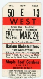 Harlem Globetrotters World Tour Vintage Ticket Maple Leaf Gardens Toronto 1989 - Picture 1 of 1