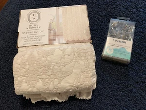 HOTEL NOUVEAU 100% COTTON MATELASSE SHOWER CURTAIN CREAM AND BEIGE - Picture 1 of 8