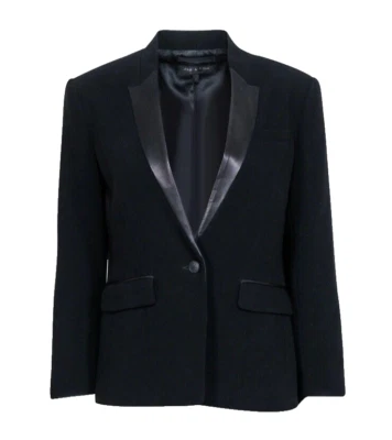 Rag & Bone Women's Leather-Lapel One Button Single Breasted Blazer Black Size 4 - Image 1 of 4