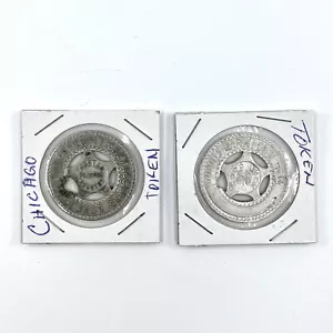 Lot of 2 Custom Vintage ID Tag Keychain Fob Tokens Good Luck Chicago - Picture 1 of 6