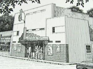 J. Dawson Grapevine Texas Pencil Sketch Signed Palace Theater Movie Performing - Picture 1 of 4