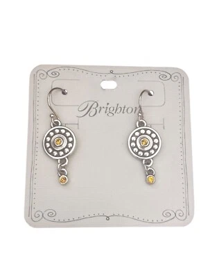 Brighton Pebble Dot Medali Earrings- round- yellow topaz crystals- French wire - Image 1 of 2
