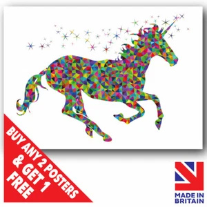 Colourful Unicorn Childrens Wall Art Poster Print A3 A4 A5 Sizes Laminated #02 - Picture 1 of 2