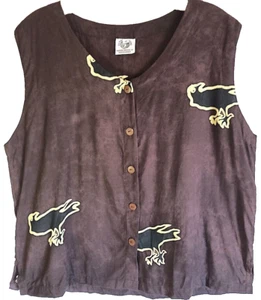 Bluse mit Knöpfen, ärmellos, braun mit Rabe Batik, handgefertigt, Großhandel, groß - Bild 1 von 2