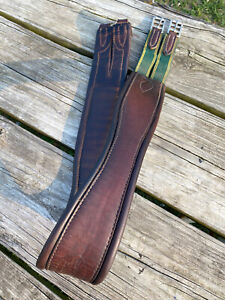 Used Dover 54" padded/shaped brown leather English girth made in Canada