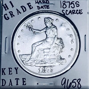 1875 S TRADE SILVER DOLLAR HI GRADE GENUINE U.S. MINT RARE KEY COIN 9658 - Picture 1 of 3