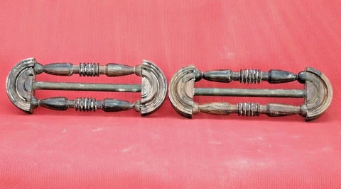 Old Vintage Carved Wooden and Brass Pair Of Door Handles Home Décor India Cover