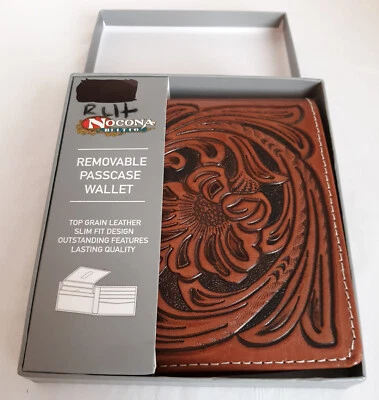 Бумажник складной двойной с тиснением Nocona со съемным чехлом для паспорта - кожаный - новый - Изображение 1 из 4