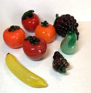 Lot of 8 Vtg Blown Art Glass Mixed Fruits Colorful Figures Home Decorations - Picture 1 of 21