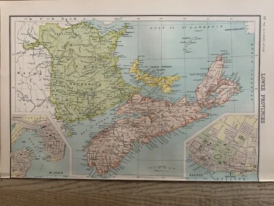 1898 NOVA SCOTIA NEW BRUNSWICK PRINCE EDWARD ISLAND CANADA ANTIQUE COLOUR MAP - Image 1 of 3