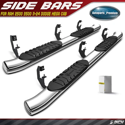 Barras de peldaños laterales ovaladas cromadas S/S 304 de 5" para Ram 2500 3500 2011-2024 Dodge Mega Cab Foto 1 de 4