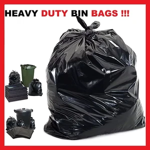 EXTRA STRONG BLACK HEAVY DUTY BIN LINERS BAGS RUBBISH WASTE REFUSE SACKS 200G UK - Picture 1 of 3