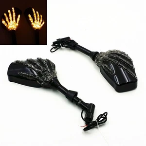 Black Skull LED Turn Signal Mirrors For Suzuki Honda Kawasaki BMW Ducati Custom - Foto 1 di 8