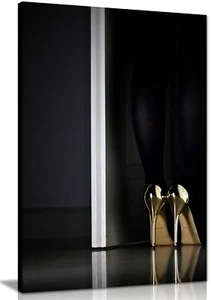 Woman in Gold Stilettos Framed Canvas Print Wall Art Home Decor - Picture 1 of 6