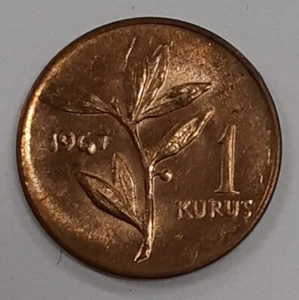 1967 Turkey 1 Kurus Bronze Coin - KM#895a - Roll of 50 UNC Coins/May Have Toning - Picture 1 of 3