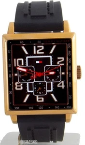 Tommy Hilfiger Square Gold Tone Men's Black Silicone Strap Watch 1790702 - Picture 1 of 3
