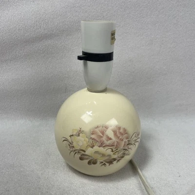 Vtg Cream Floral Design Table Lamp Burgundy Lampshade BULB Not Included sku43 - Image 1 of 4