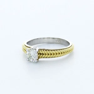 ANILLO DE ACENTO VINTAGE ORO AMARILLO 14K CORTE REDONDO E/VVS1 DIAMANTE CREADO EN LABORATORIO 0,6 CTW - Imagen 1 de 3