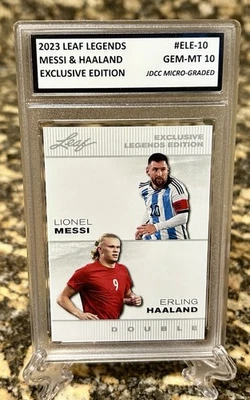 LIONEL MESSI & ERLING HAALAND 2023 LEAF LEGENDS GRADED GEM-MT 10 #ELE-10. Coa - Image 1 of 4