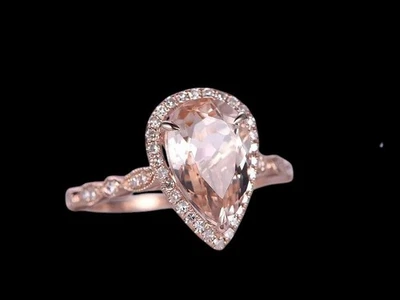 4.25 CT Pear Peach Morganite Lab Created Diamond Engagement Ring 18K Rose Gold - Image 1 of 4