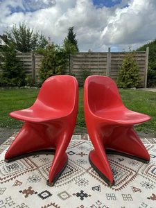 2 X Stühle Kinder Casalino Vintage Rot Gut Erhalten Space Age Era - Bild 1 von 14