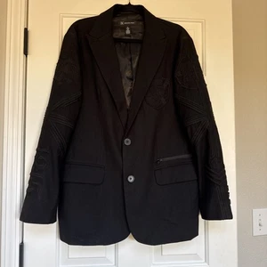 INC International Concepts Men's Black 100% Wool Union Jack Blazer Sz L - Picture 1 of 15