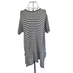 Eileen Fisher 100% Organic Linen Knit Stripe Black White Sz 1X Loose Fit Tunic - Picture 1 of 10