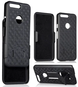 Noir Revêtu de Gomme Béquille Étui + Ceinture Support Pour Google Pixel XL - Photo 1 sur 7
