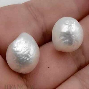 Handgefertigte Mabe Weiß Barock Perle 18K Gold Ohrringe Klassisch Freizeit Drop Herren - Bild 1 von 3