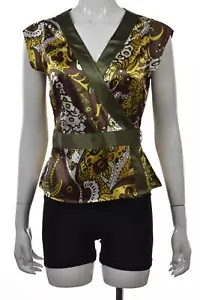 BCBG Maxazria Womens Top Size XS Olive Green Wrap Top Floral Shirt Blouse - Bild 1 von 4