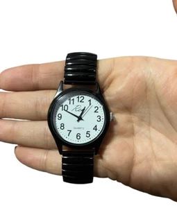 OROLOGIO DA POLSO CON CINTURINO ELASTICO IN METALLO NERO ORO BIANCO UOMO DONNA - Foto 1 di 3