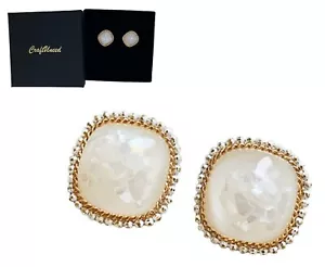 Women white faux opal earrings silver plated pins gift for her - Picture 1 of 4