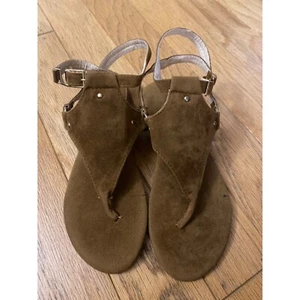 Brown Suede Women Sandals Adjustable Ankle Strap Summer Footwear Casual Flats 38 - Picture 1 of 6