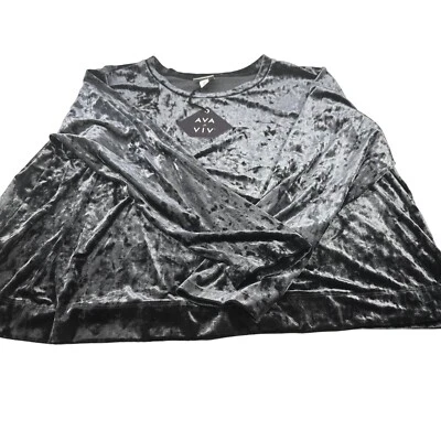 Ava And Viv Women's Size 2X Top Casual Velvet Cropped Black New With Tags - Image 1 of 4