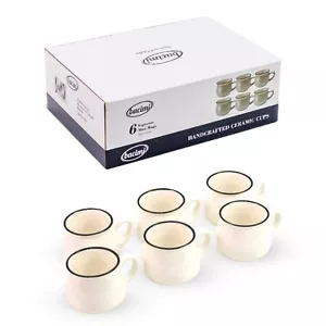 Bacimi Ceramic Espresso Mini Mugs W/Handles 3.04oz 6 Pack White W/Black Rim - Picture 1 of 7