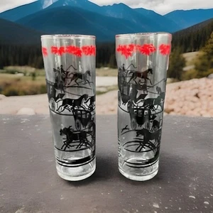 Horse and Stagecoach Tumblers Mid Century BarWare Tumbler Set of 2 Glasses - Picture 1 of 4