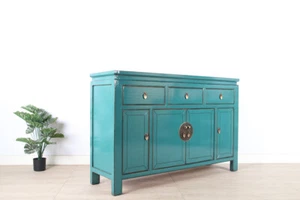 chinesisches Sideboard Kommode 4 Türen 3 Schub türkis RAL5018 #M-SID-A73T - Bild 1 von 5