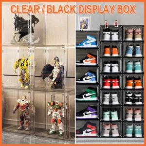 10x Premium Shoe Box Display Case Storage Clear Plastic Side Stackable Sneaker - Picture 1 of 21