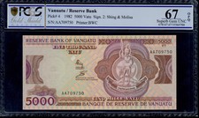 VANUATU 5000 VATU  ( 1989 )  PICK # 4  PCGS 67 SUPERB GEM UNC OPQ