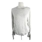 Per Se Womens Large Gray Striped Top Long Sleeved With Arm Tie Detail $59