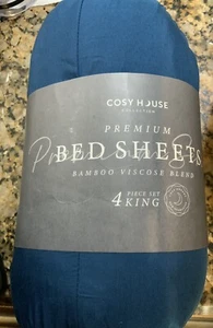 Cosy House Viscous Blend King Sheet Set Dark Blue - Picture 1 of 2