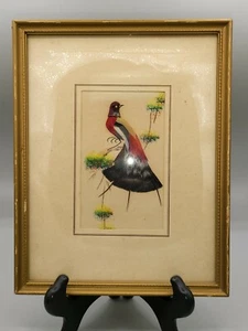 Vintage Vogel Gemälde mit echten Federn - Bild 1 von 4