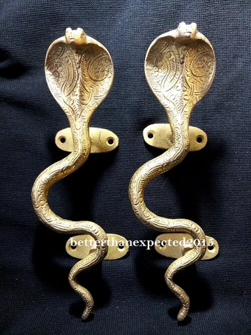 VINTAGE ANTIQUE STYLE SNAKE COBRA SOLID BRASS PAIR OF DOOR HANDLES PULLS~8.5" S Cover