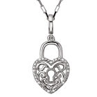 NEW STERLING SILVER .925 HEART LOCK DIAMOND CHARM PENDANT NECKLACE