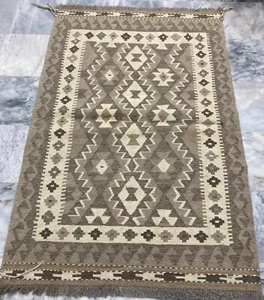 Alfombra Kilim azteca afgana hecha a mano Kilim de lana natural sin teñir para sala de estar 104x148 cm - Imagen 1 de 3